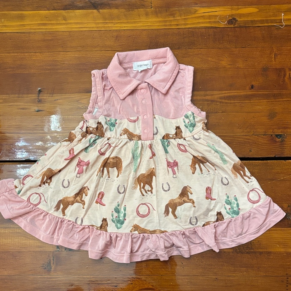 Angel Dear Pink Horse Print Infant Dress